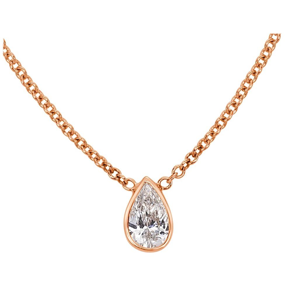 Mark Broumand 0.20 Carat Love Water Pear Shaped Diamond Pendant in Rose Gold For Sale