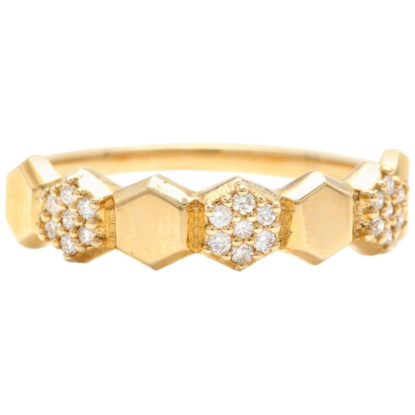 0.20 Carat Natural Diamond 14 Karat Solid Yellow Gold Band Ring For Sale