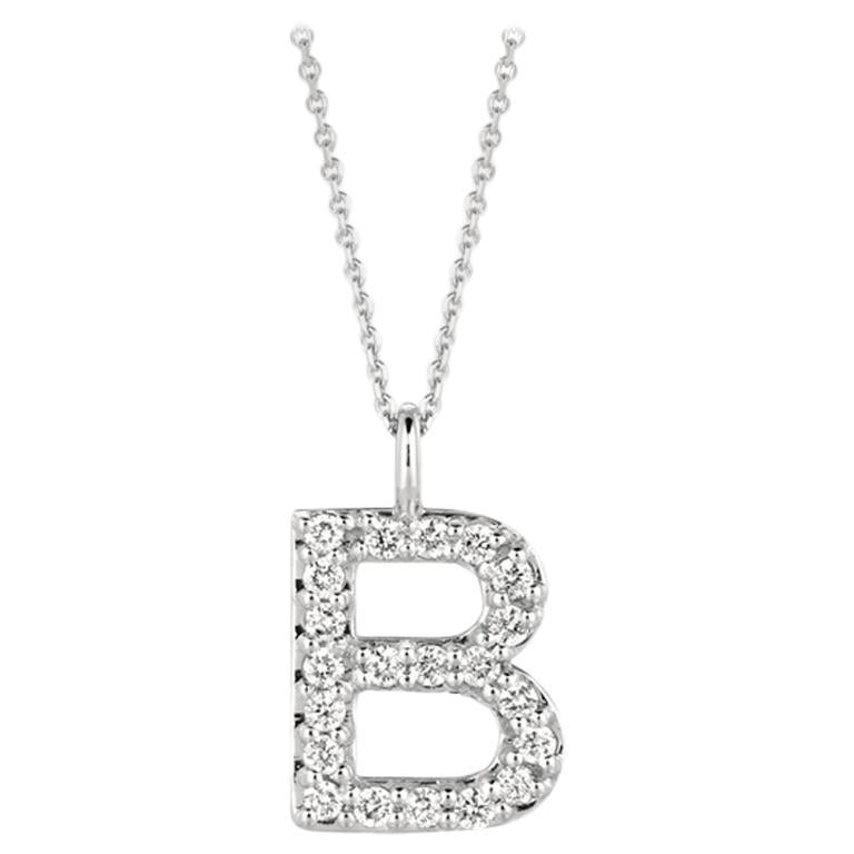 0.20 Carat Natural Diamond B Initial Necklace 14 Karat White Gold G SI Chain For Sale