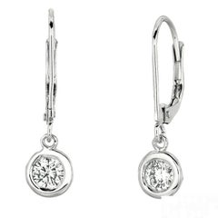 0.20 Carat Natural Diamond Bezel Set Earrings G SI 14k White Gold
