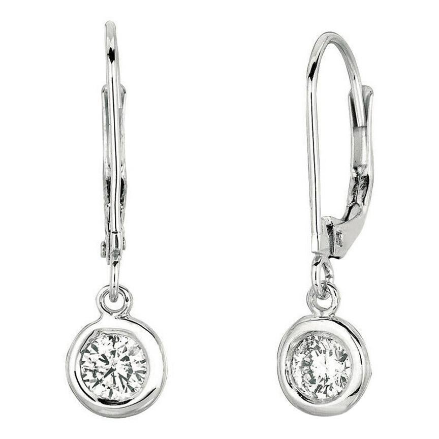 0.20 Carat Natural Diamond Bezel Set Earrings G SI 14k White Gold For Sale