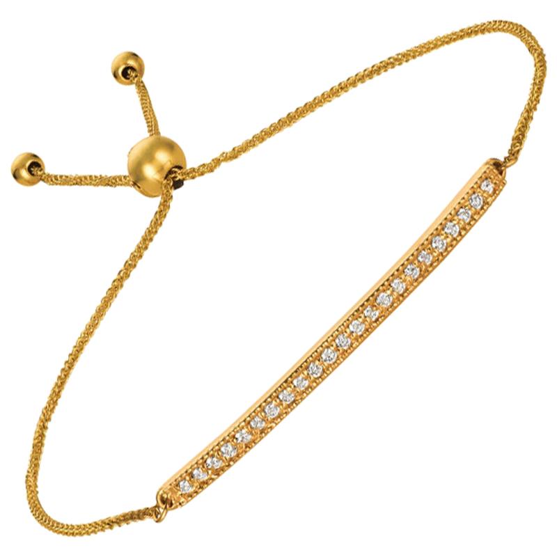 0.20 Carat Natural Diamond Bolo Bar Bracelet G SI 14 Karat Gold Adjustable For Sale