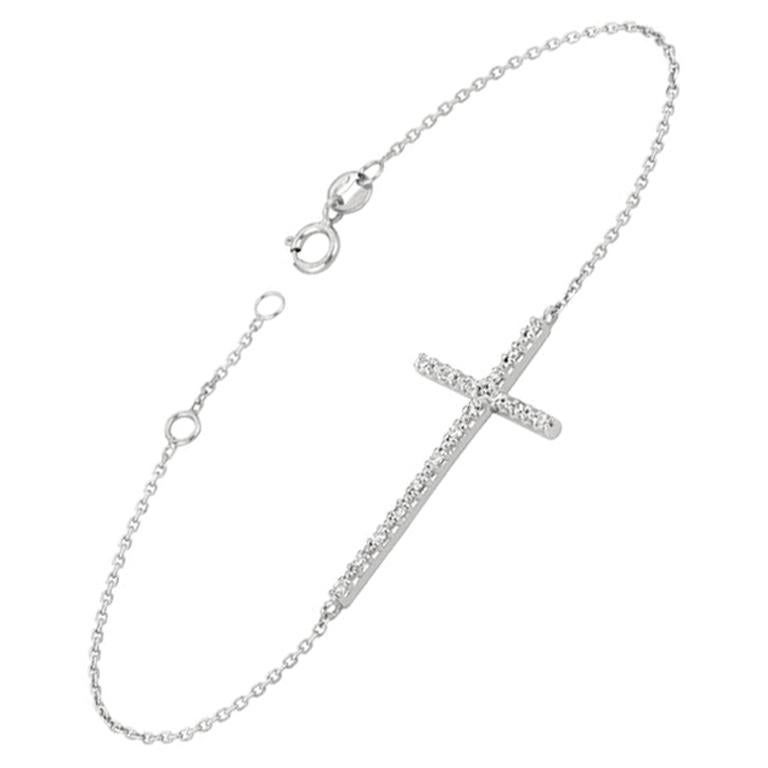 Bracelet croix G SI en or blanc 14 carats avec diamants naturels de 0,20 carat