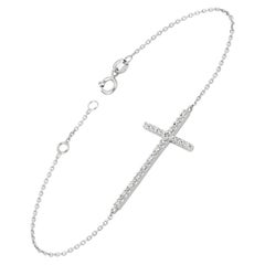 Bracelet croix G SI en or blanc 14 carats avec diamants naturels de 0,20 carat