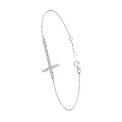 0.20 Carat Natural Diamond Cross Bracelet G SI 14 Karat White Gold