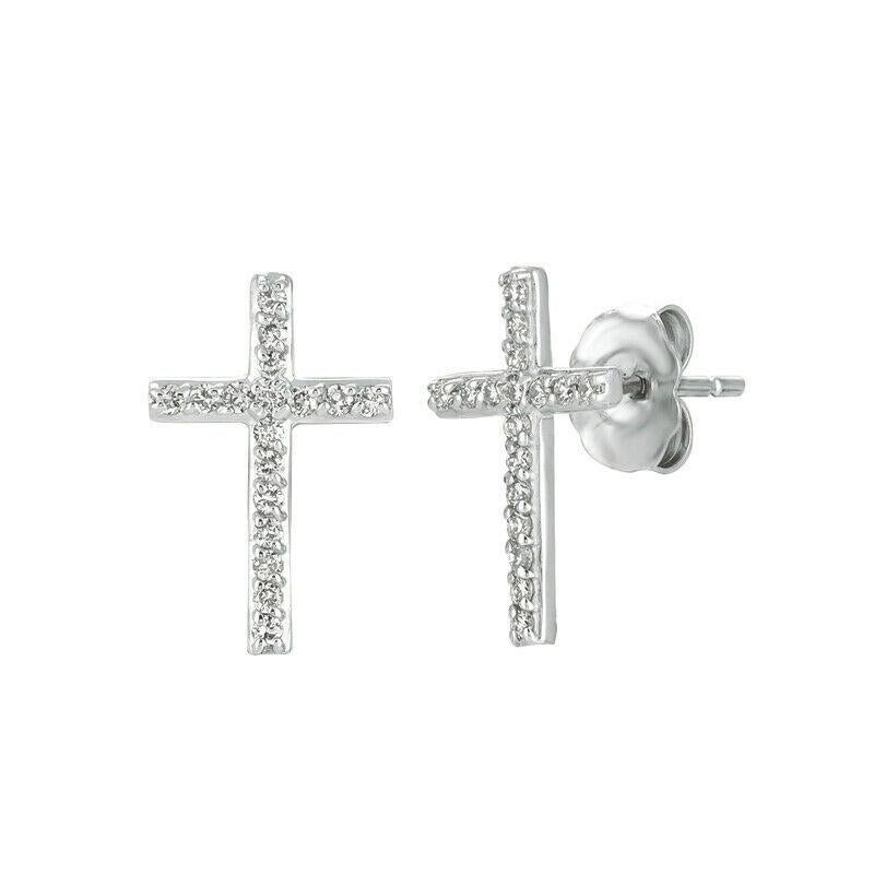 Contemporary 0.20 Carat Natural Diamond Cross Earrings G SI 14K White Gold For Sale
