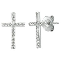 0.20 Carat Natural Diamond Cross Earrings G SI 14K White Gold