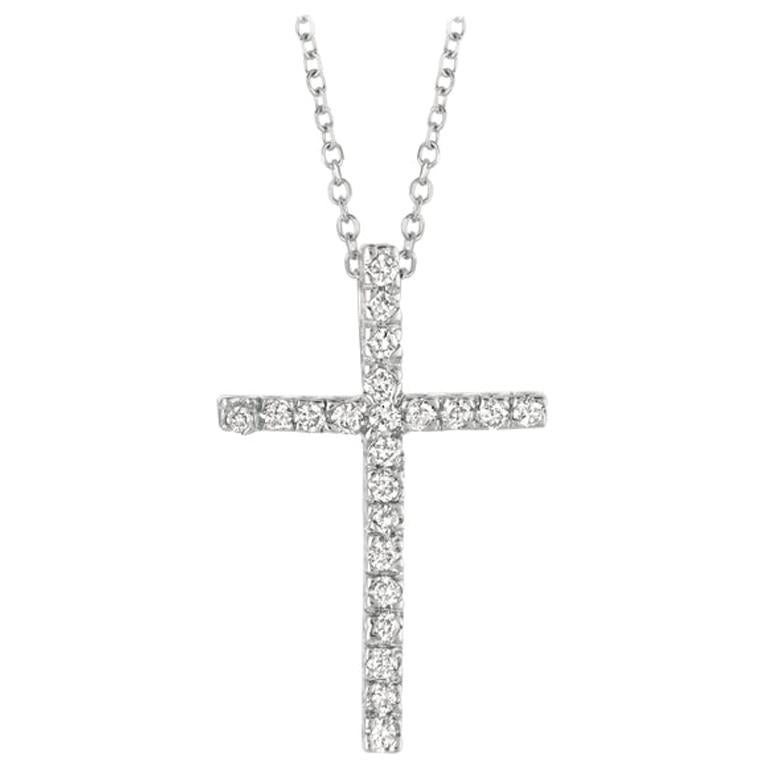 0.20 Carat Natural Diamond Cross Necklace 14 Karat White Gold G SI Chain For Sale