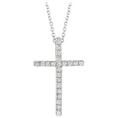 Collier en forme de croix en or blanc 14 carats avec diamants naturels de 0,20 carat et chaîne G SI
