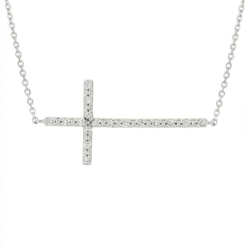Contemporary 0.20 Carat Natural Diamond Cross Necklace 14K White Gold G SI For Sale
