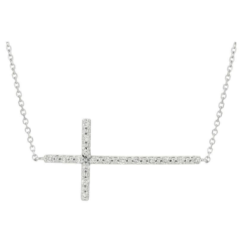0.20 Carat Natural Diamond Cross Necklace 14K White Gold G SI For Sale