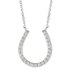 0.20 Carat Natural Diamond Horseshoe Necklace Pendant 14K White Gold Chain