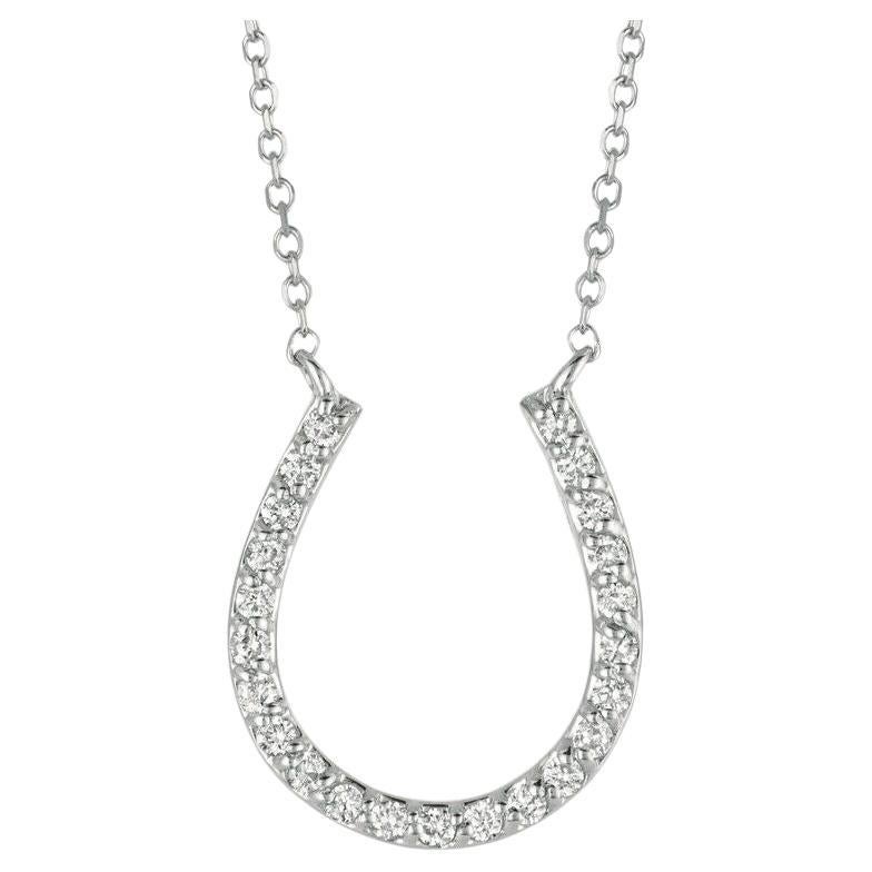 0.20 Carat Natural Diamond Horseshoe Necklace Pendant 14K White Gold Chain For Sale