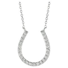 0.20 Carat Natural Diamond Horseshoe Necklace Pendant 14K White Gold Chain