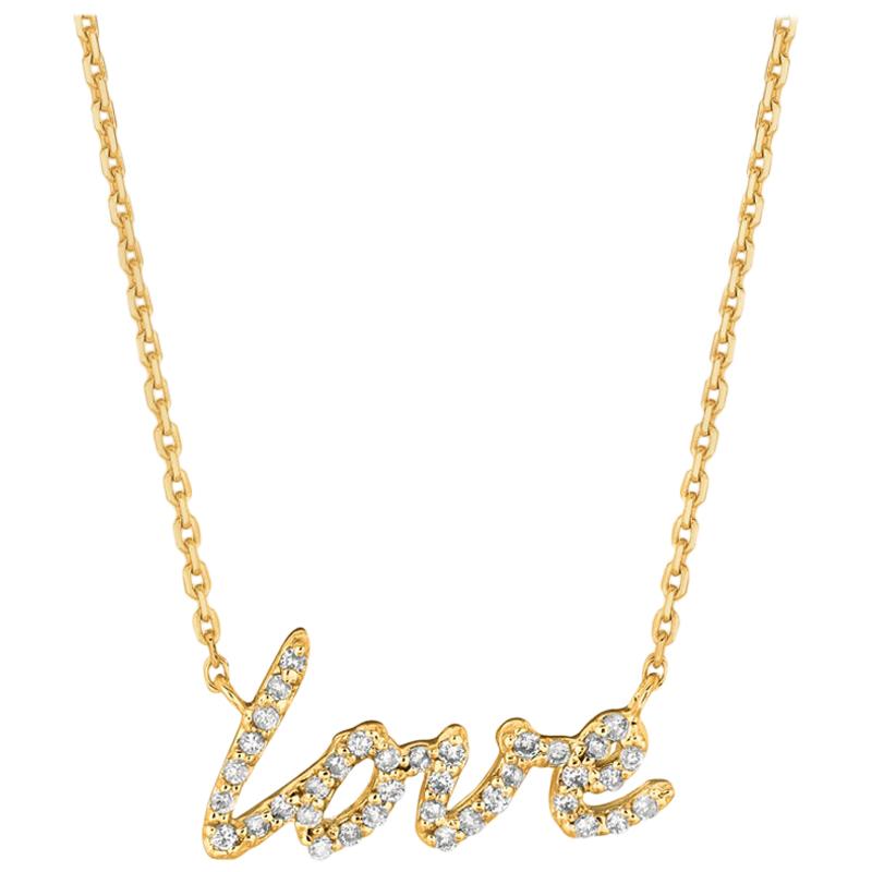 0.20 Carat Natural Diamond Love Necklace Pendant 14 Karat Yellow Gold G SI For Sale