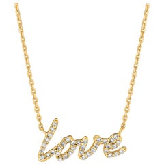 0.20 Carat Natural Diamond Love Necklace Pendant 14 Karat Yellow Gold G SI