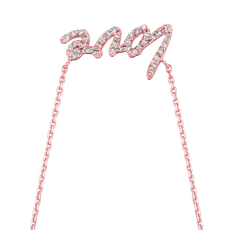 Contemporary 0.20 Carat Natural Diamond Love Necklace Pendant 14 Karat Rose Gold G SI For Sale