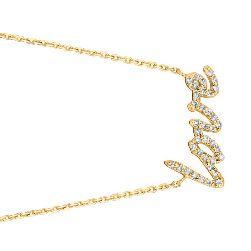 Taille ronde Collier pendentif d'amour en or jaune 14 carats avec diamants naturels de 0,20 carat G SI en vente