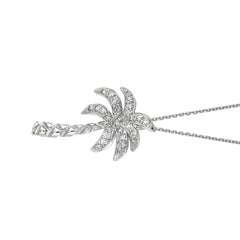 0.20 Carat Natural Diamond Palm Tree Necklace Pendant 14 Karat White Gold Chain