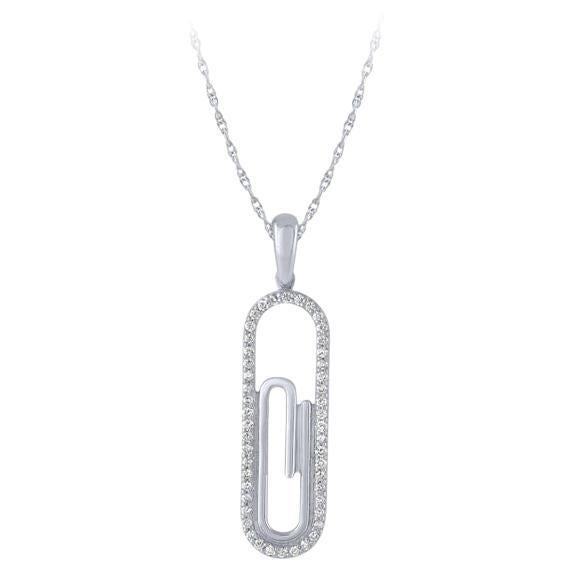 0.20 Carat Natural Diamond Paper Clip Necklace 14k White Gold For Sale