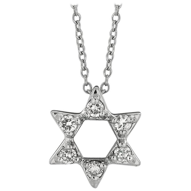 0.20 Carat Natural Diamond Star of David Necklace 14 Karat White Gold G SI Chain For Sale
