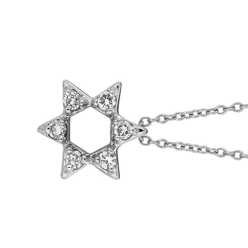 0.20 Carat Natural Diamond Star or David Pendant Necklace 14K White Gold G SI 18'' chain

100% Natural Diamonds, Not Enhanced in any way Round Cut Diamond Necklace
0.20CT
G-H
SI
14K White Gold, Prong Style, 2.70 gram
1/2 inch in length--1/2 inch in