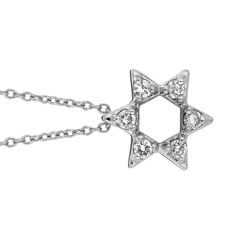 Taille ronde Collier étoile de David en or blanc 14 carats avec diamants naturels de 0,20 carat, chaîne G SI en vente