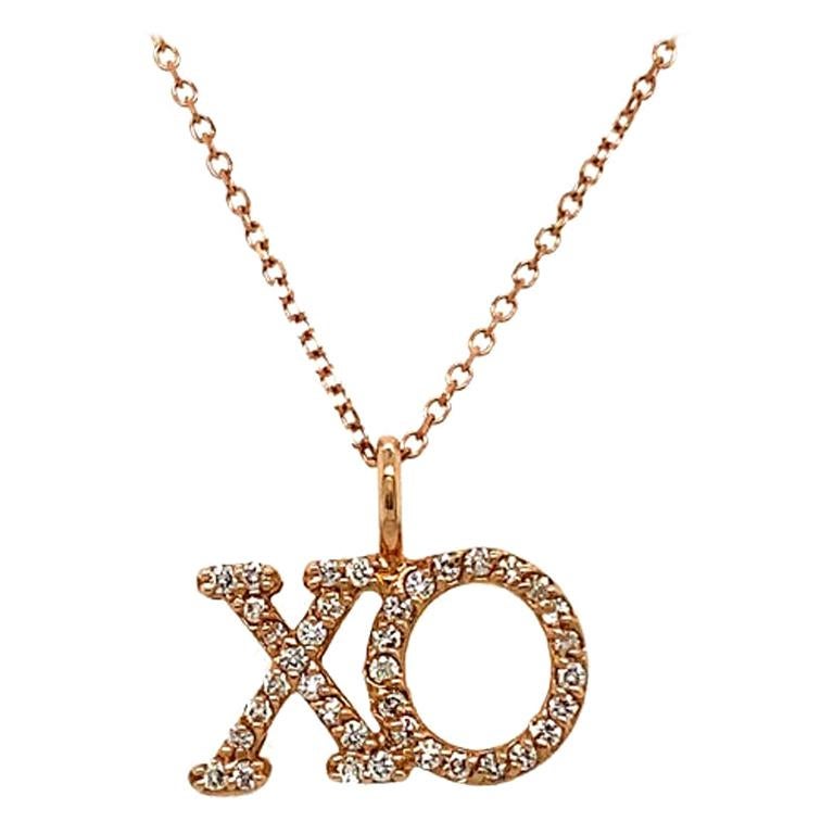 0.20 Carat Natural Diamond XO Necklace Pendant 14 Karat Rose Gold G SI