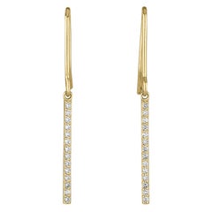 0.20 Carat Pave Diamond Bar Dangle Earrings in 14k Yellow Gold, Shlomit Rogel