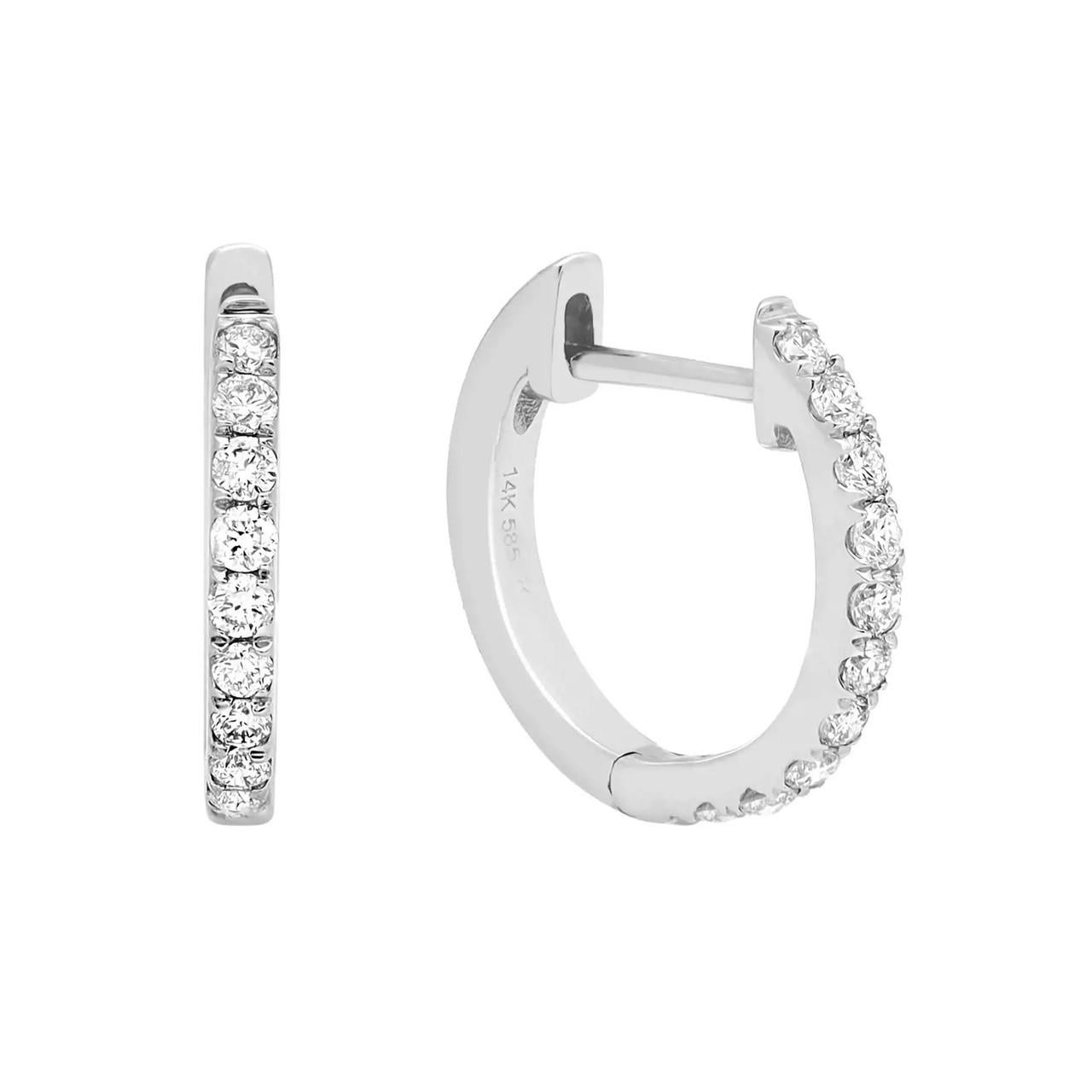 Modern 0.20 Carat Round Cut Diamond Huggie Earrings in 14k White Gold For Sale