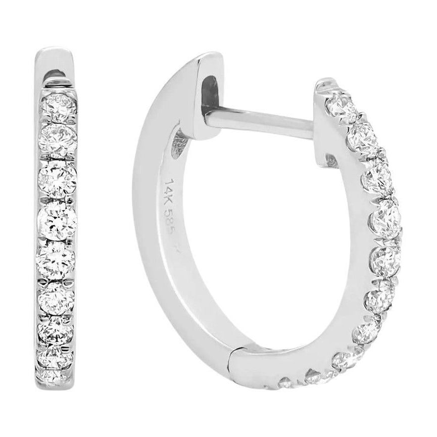 0.20 Carat Round Cut Diamond Huggie Earrings in 14k White Gold For Sale