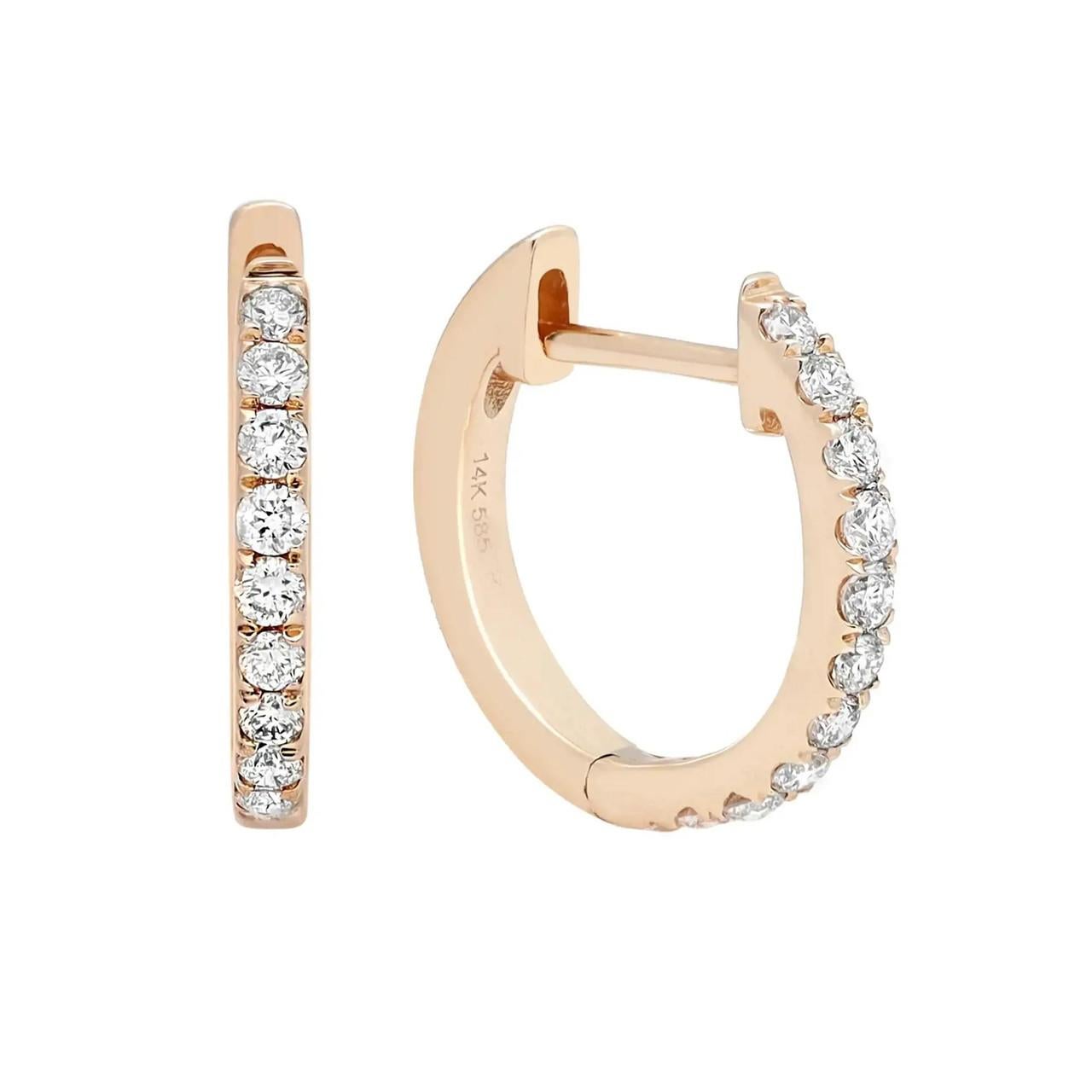 0.20 Carat Round Cut Diamond Huggie Earrings in 14k Yellow Gold In New Condition For Sale In New York, NY