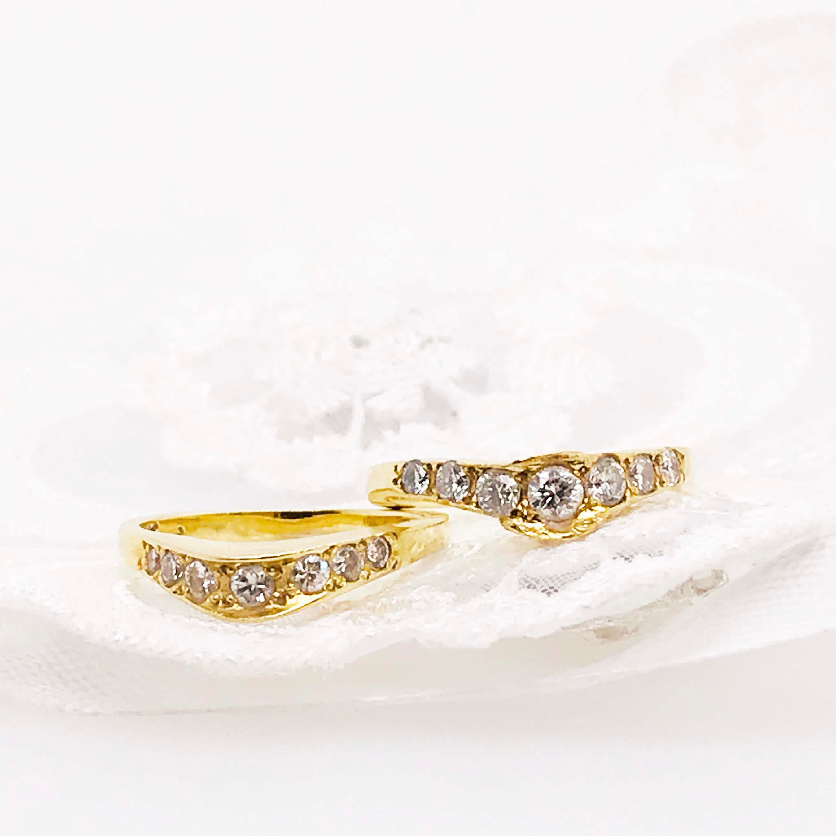 Curved Diamond Ring, .2C Round Custom Band, Estate Diamond Wedding, 18K Gold 2