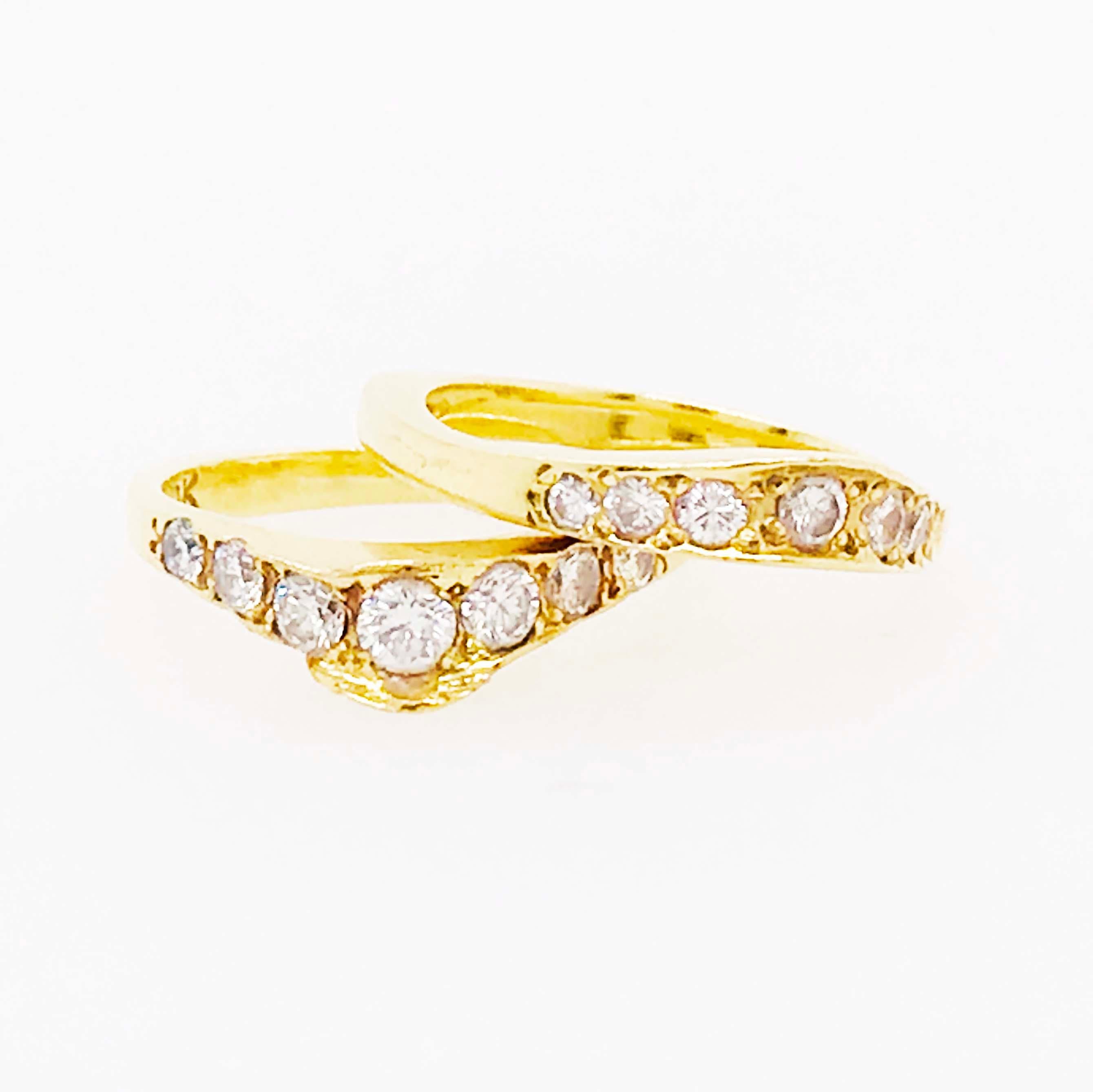 Curved Diamond Ring, .2C Round Custom Band, Estate Diamond Wedding, 18K Gold 4