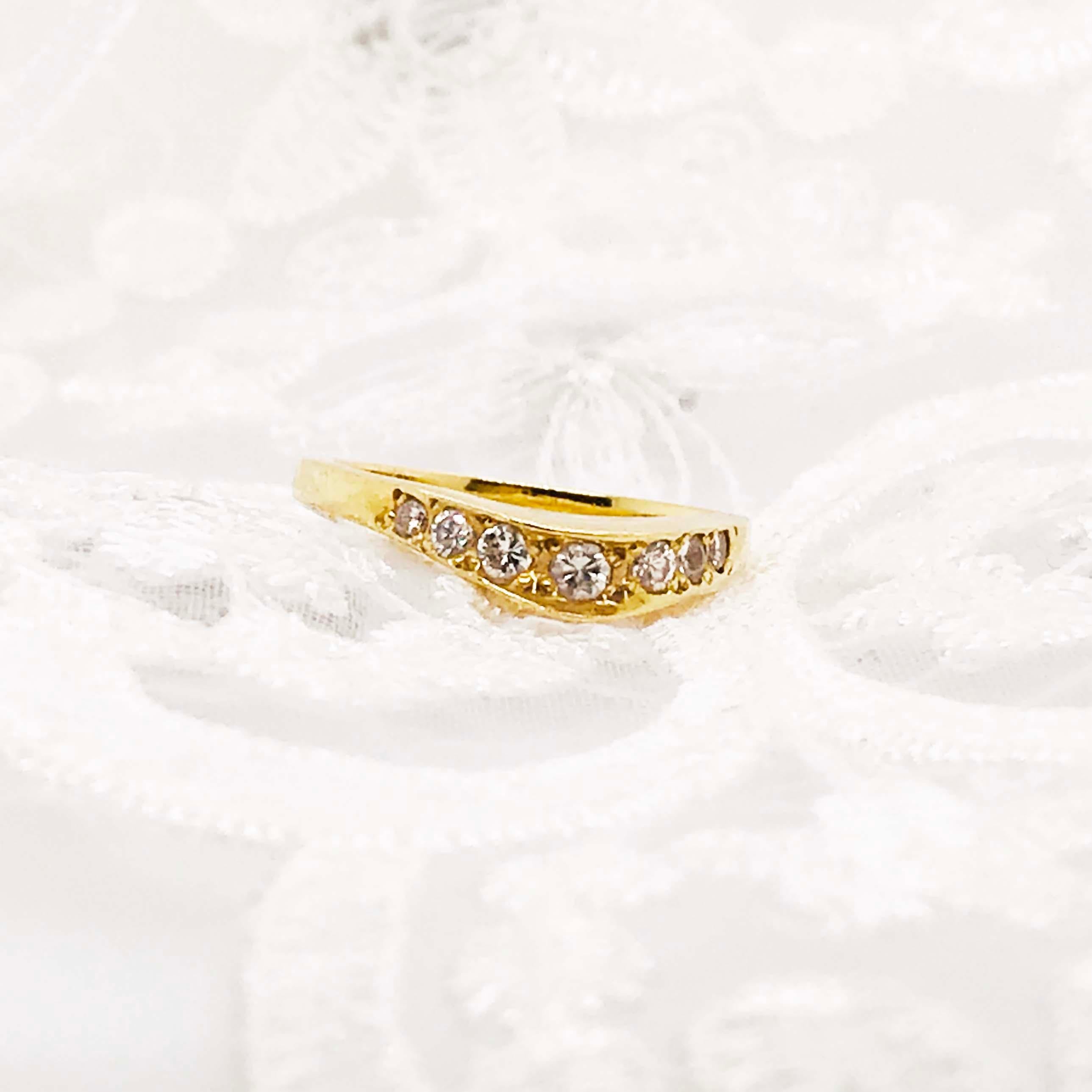 Round Cut Curved Diamond Ring, .2C Round Custom Band, Estate Diamond Wedding, 18K Gold