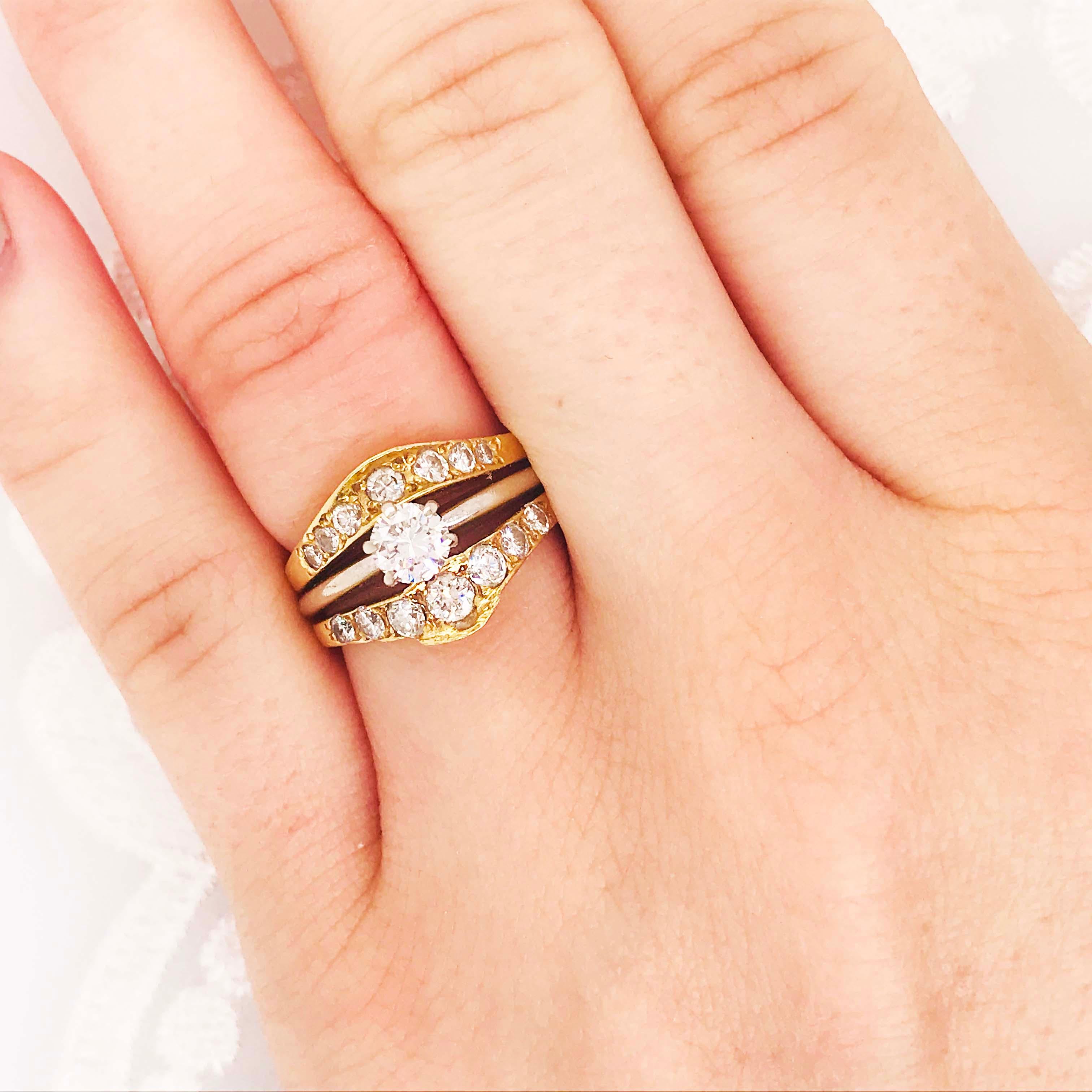 Women's Curved Diamond Ring, .2C Round Custom Band, Estate Diamond Wedding, 18K Gold