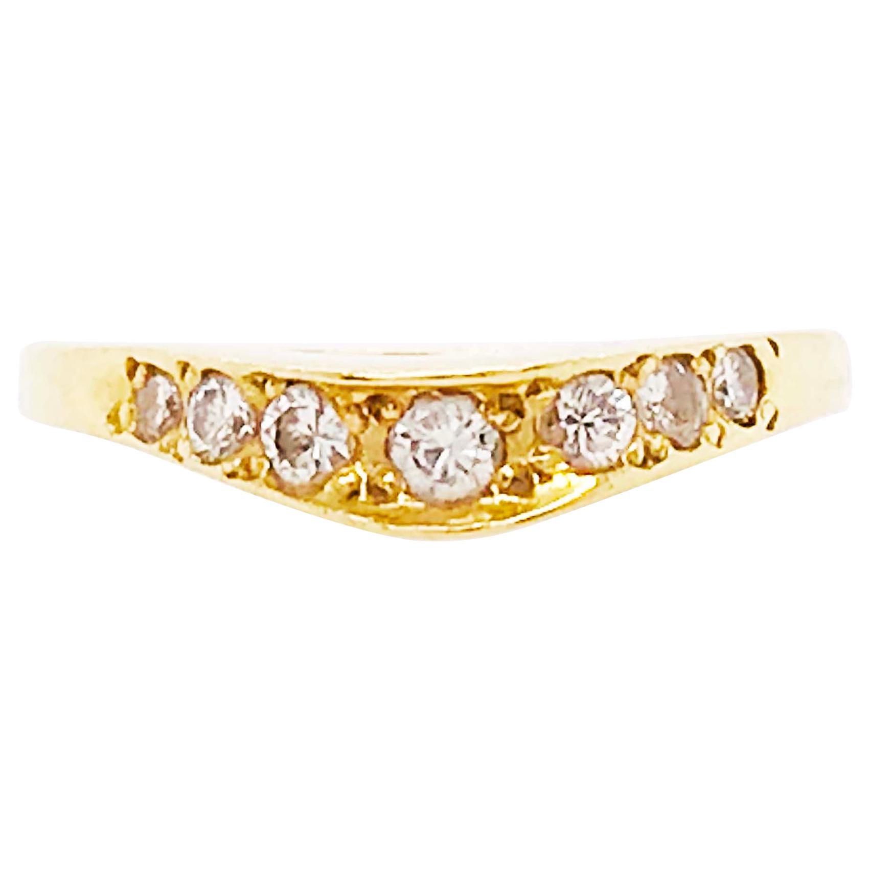 Curved Diamond Ring, .2C Round Custom Band, Estate Diamond Wedding, 18K Gold