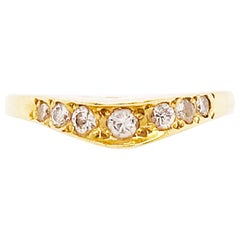 Curved Diamond Ring, .2C Round Custom Band, Estate Diamond Wedding, 18K Gold