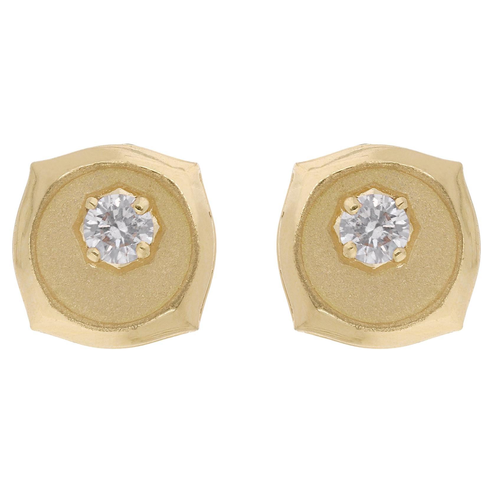 Clous d'oreilles en or jaune 18 carats avec diamants ronds de 0,20 carat, fabrication artisanale