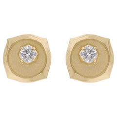 Clous d'oreilles en or jaune 18 carats avec diamants ronds de 0,20 carat, fabrication artisanale