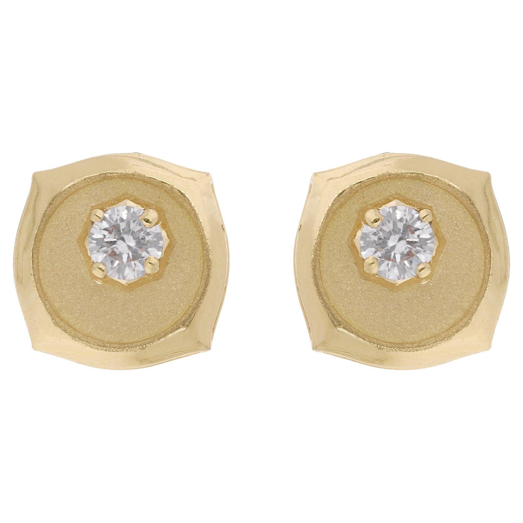 Clous d'oreilles en or jaune 18 carats avec diamants ronds de 0,20 carat, fabrication artisanale