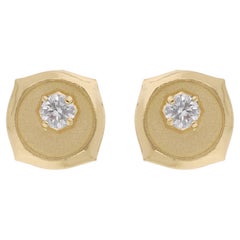 0.20 Carat Round Diamond Stud Earrings 18 Karat Yellow Gold Handmade Jewelry