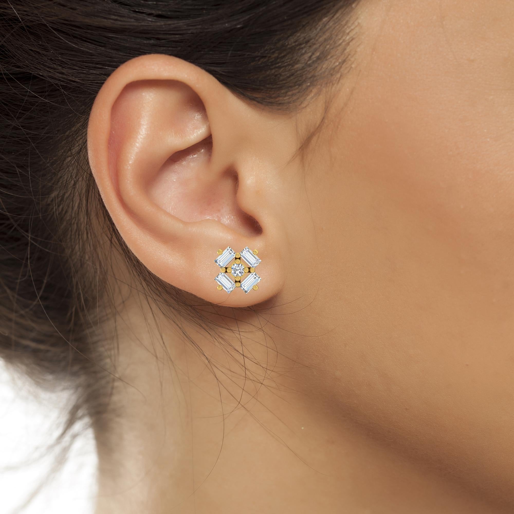 Baguette Cut 0.20 Carat SI Clarity HI Color Baguette Diamond Stud Earrings 14k White Gold For Sale