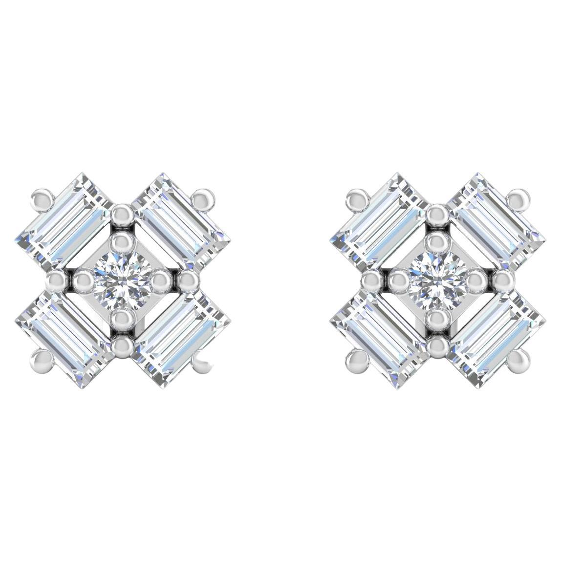 0.20 Carat SI Clarity HI Color Baguette Diamond Stud Earrings 14k White Gold For Sale