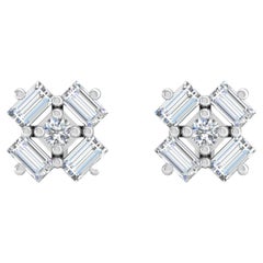 Clous d'oreilles en diamant baguette de 0,20 carat, pureté SI, couleur HI, or blanc 14k