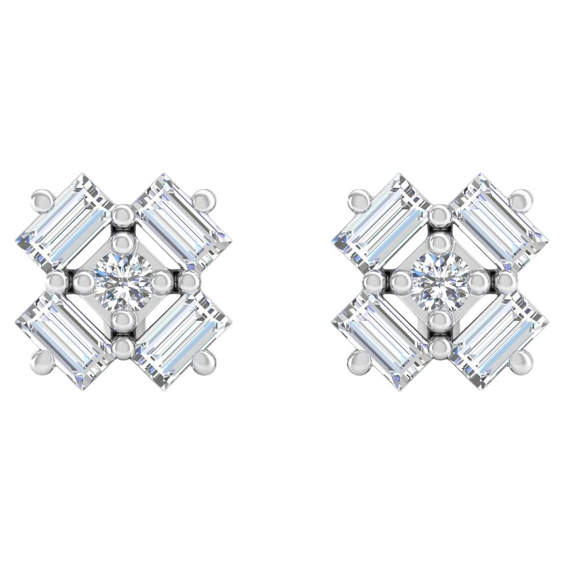 0.20 Carat SI Clarity HI Color Baguette Diamond Stud Earrings 10k White Gold