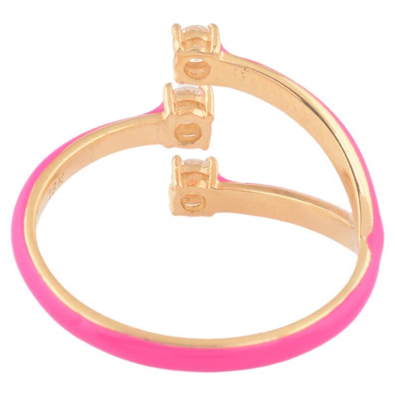 Modern 0.20 Carat SI Clarity HI Color Diamond Enamel Cuff Ring 14k Yellow Gold Jewelry For Sale