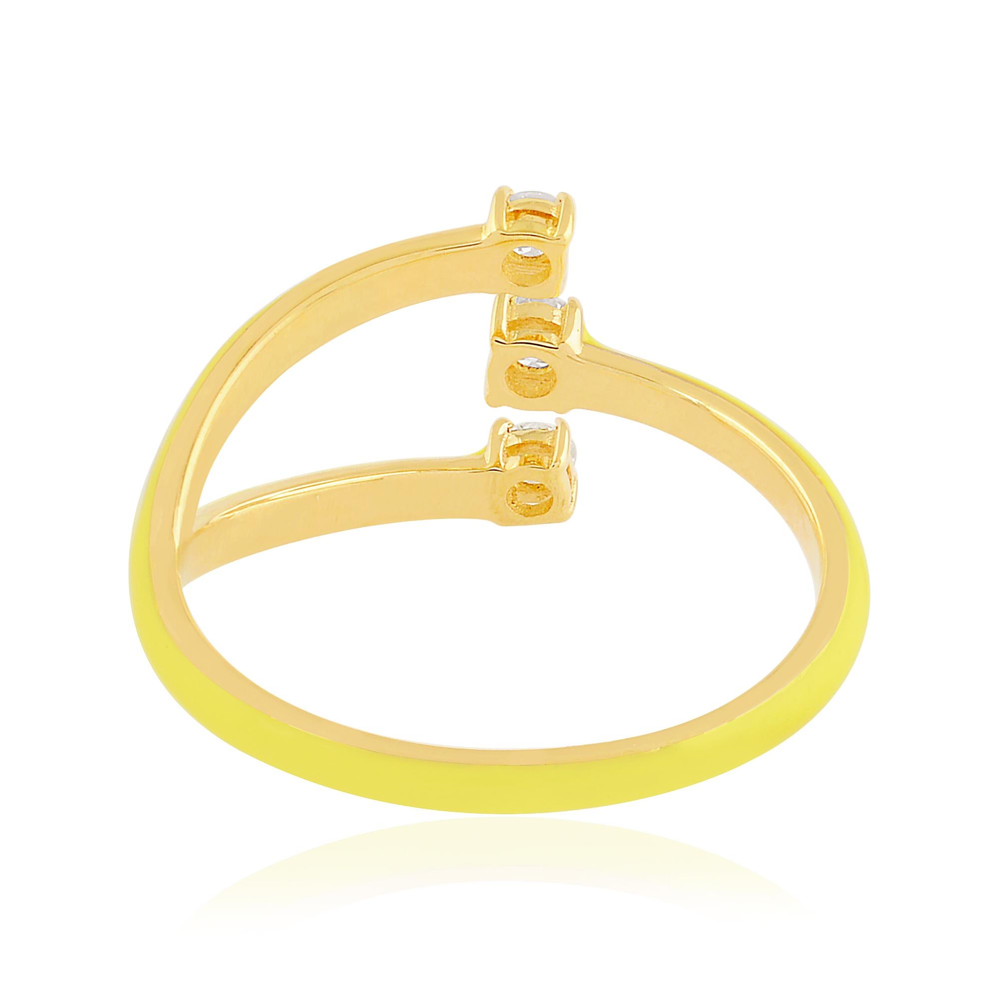 Modern 0.20 Carat SI Clarity HI Color Diamond Enamel Cuff Ring 14k Yellow Gold Jewelry For Sale