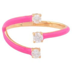 0.20 Carat SI Clarity HI Color Diamond Enamel Cuff Ring 14k Yellow Gold Jewelry