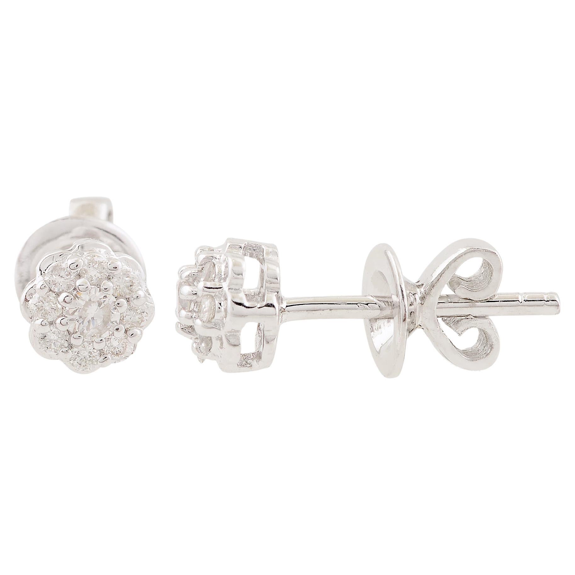 0.20 Carat SI Clarity HI Color Diamond Flower Stud Earrings 10 Karat White Gold For Sale